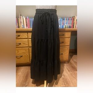 Shein Black Skirt Floor Length Size Small Bohemian Flowy Elastic Waist Boho